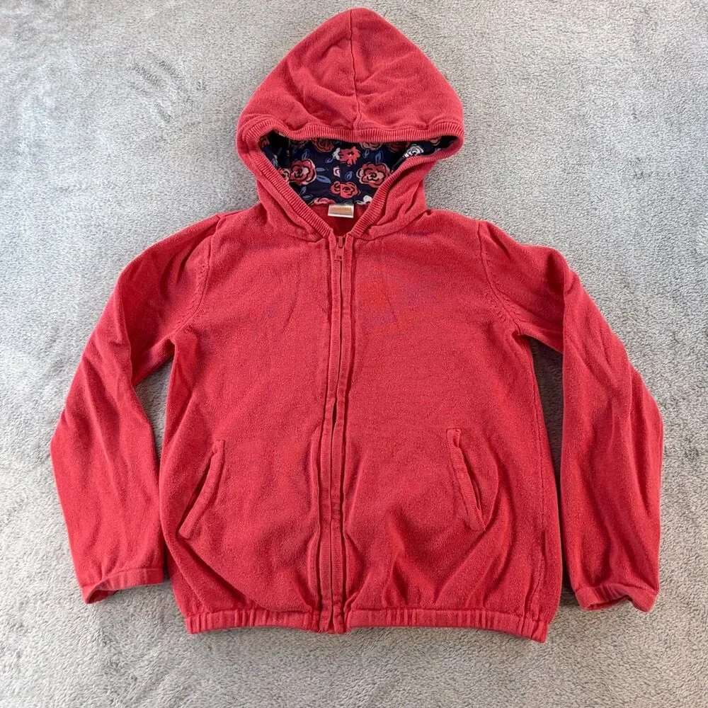 Gymboree Hoodie Girls S 5-6 Pink Zip Up Floral Lined Cotton